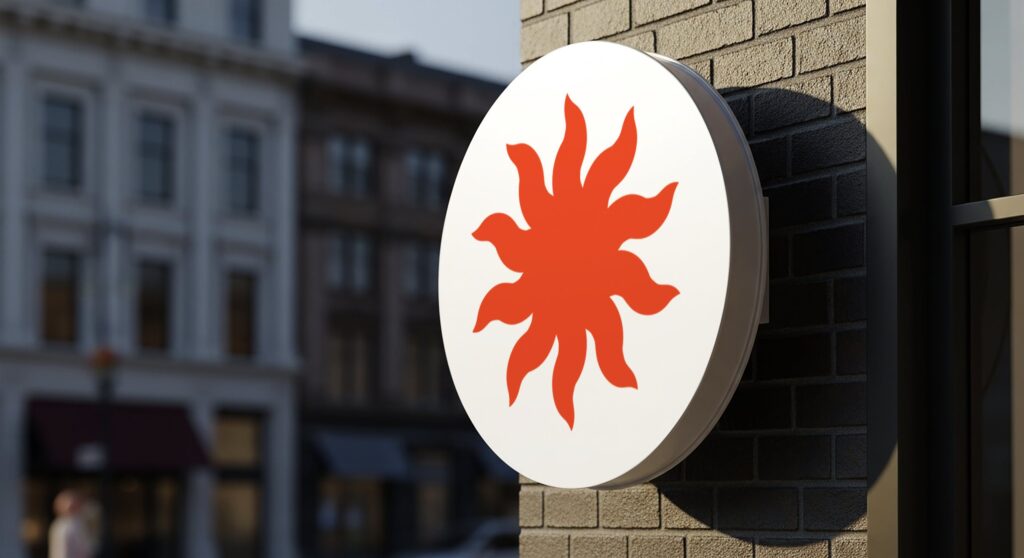 Sun emblem sign on a city building