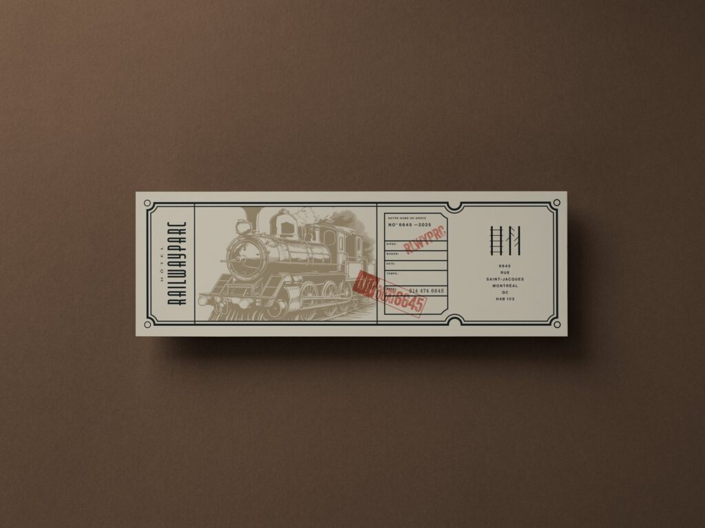 Hotel Railwayparc ticket on a brown backdrop